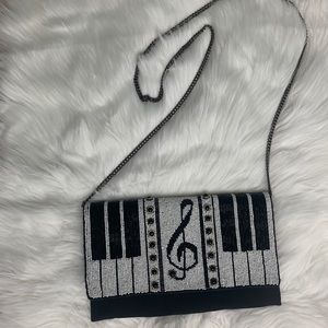Beaded-Embroidered Piano Crossbody Clutch Handbag